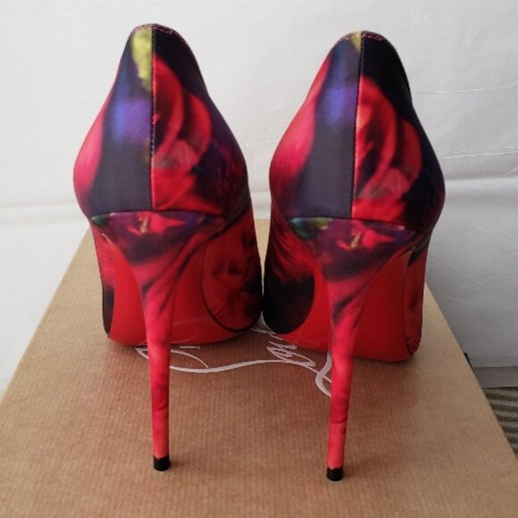 Christian Louboutin Kate 100 floral-print satin-crepe Pump NWT $895 - Picture 9 of 16